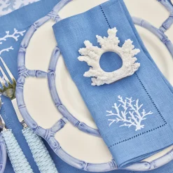 Summer Table Linen | Table Linen Sets<Mrs. Alice Coral Blue Linen Placemats & Napkins (Set of 4)