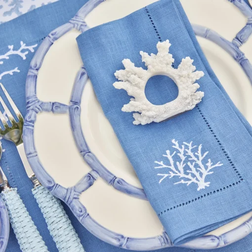 Summer Table Linen | Table Linen Sets<Mrs. Alice Coral Blue Linen Placemats & Napkins (Set of 4)