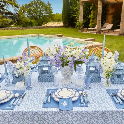 Summer Table Linen | Placemats<Mrs. Alice Coral Blue Linen Placemats (Set of 4)