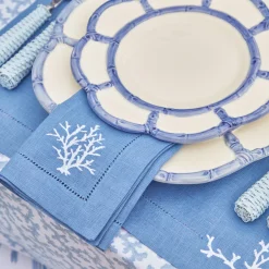 Summer Table Linen | Placemats<Mrs. Alice Coral Blue Linen Placemats (Set of 4)