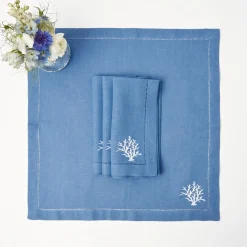 Summer Table Linen | Table Linen Sets<Mrs. Alice Coral Blue Linen Placemats & Napkins (Set of 4)
