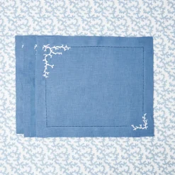 Summer Table Linen | Placemats<Mrs. Alice Coral Blue Linen Placemats (Set of 4)