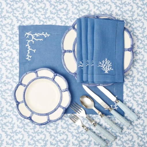 Summer Table Linen | Placemats<Mrs. Alice Coral Blue Linen Placemats (Set of 4)