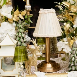 Rechargeable Table Lamps<Mrs. Alice Corinthian Rechargeable Lamp with Cream Frilled Silk Shade (18cm)