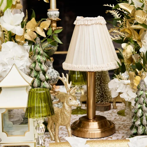 Rechargeable Table Lamps<Mrs. Alice Corinthian Rechargeable Lamp with Cream Frilled Silk Shade (18cm)