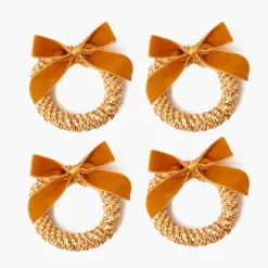 Autumn Decorations<Mrs. Alice Corn Wreath with Mustard Velvet Bow (Set of 4)
