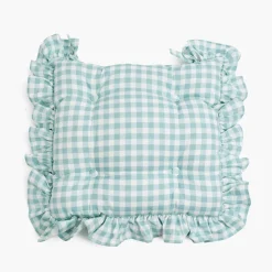 Cushions<Mrs. Alice Duck Egg Blue Gingham Ruffle Seat Pad Cushion
