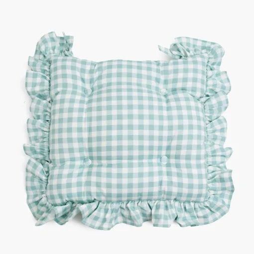 Cushions<Mrs. Alice Duck Egg Blue Gingham Ruffle Seat Pad Cushion