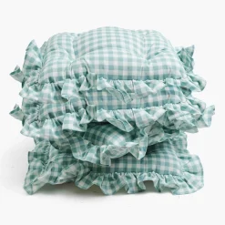 Cushions<Mrs. Alice Duck Egg Blue Gingham Ruffle Seat Pad Cushions (Set of 4)