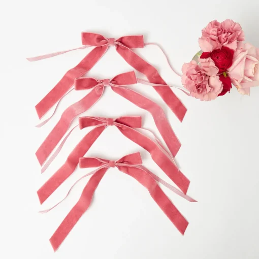 Napkin Rings & Bows<Mrs. Alice Dusty Pink Velvet Bow (Set of 4) - 20cm
