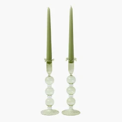 Summer Glassware | Summer Candleware<Mrs. Alice Eden Green Candle Holders (Pair)