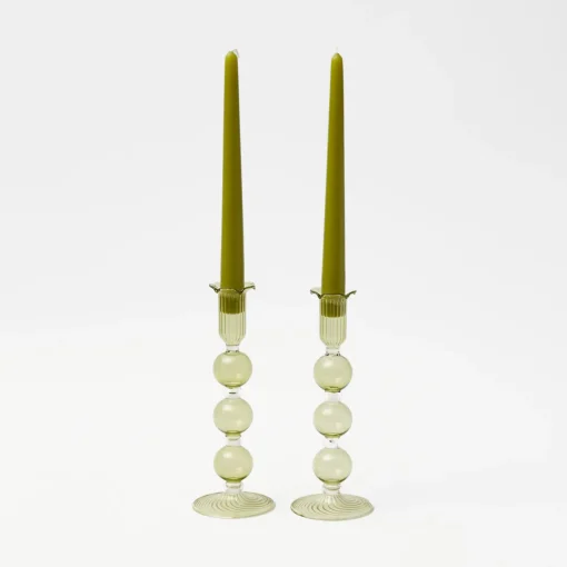 Summer Glassware | Summer Candleware<Mrs. Alice Eden Green Candle Holders (Pair)