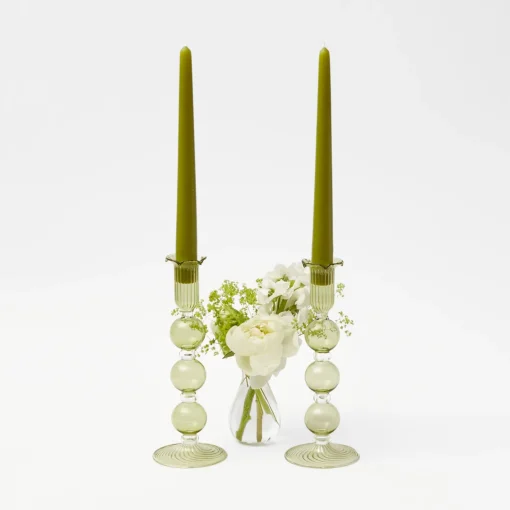Summer Glassware | Summer Candleware<Mrs. Alice Eden Green Candle Holders (Pair)