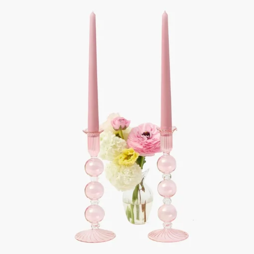 Summer Candleware | Candle Holders<Mrs. Alice Eden Pink Candle Holder (Pair)