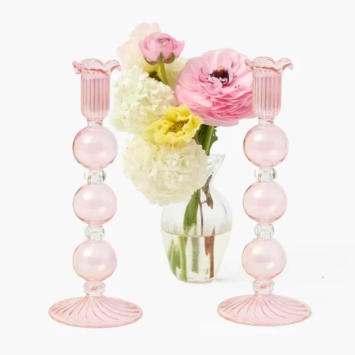 Summer Candleware | Candle Holders<Mrs. Alice Eden Pink Candle Holder (Pair)
