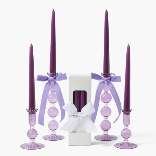 Candles | Candlescapes<Mrs. Alice Eden Purple Ribboned Candle Set