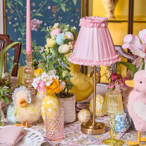 Rechargeable Table Lamps<Mrs. Alice Edie Tall Rechargeable Lamp with Pale Pink Frilled Silk Shade (18cm)
