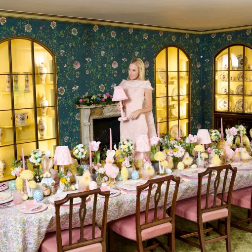 Rechargeable Table Lamps<Mrs. Alice Edie Tall Rechargeable Lamp with Pale Pink Frilled Silk Shade (18cm)