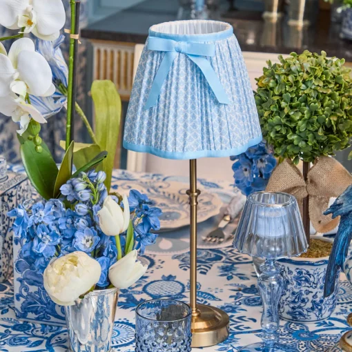 Rechargeable Table Lamps | For Her<Mrs. Alice Edie Tall Rechargeable Lamp with Soft Blue Lotus Bow Shade (18cm)