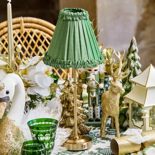 Rechargeable Table Lamps<Mrs. Alice Edie Tall Rechargeable Lamp with Green Frilled Silk Shade (18cm)