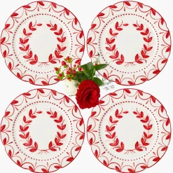 Dinner Plates | Crockery Sets<Mrs. Alice Elizabeth Red Garland Dinner Plates (Set of 4)