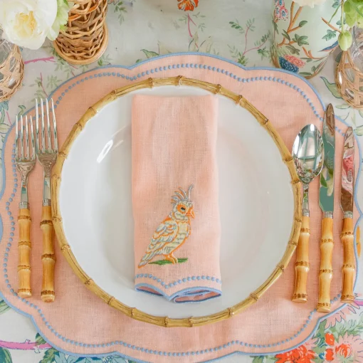 Summer Table Linen<Mrs. Alice Eloise Coral & Blue Placemats & Parrot Napkins (Set of 4)