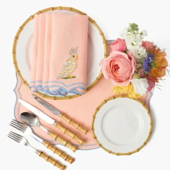 Summer Table Linen<Mrs. Alice Eloise Coral & Blue Placemats & Parrot Napkins (Set of 4)