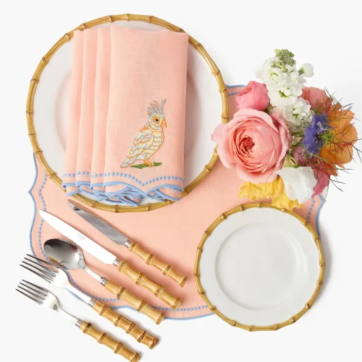 Summer Table Linen<Mrs. Alice Eloise Coral & Blue Placemats & Parrot Napkins (Set of 4)