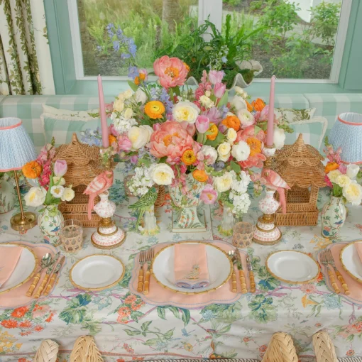 Summer Table Linen<Mrs. Alice Eloise Coral & Blue Placemats & Parrot Napkins (Set of 4)