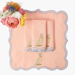 Summer Table Linen<Mrs. Alice Eloise Coral & Blue Placemats & Parrot Napkins (Set of 4)