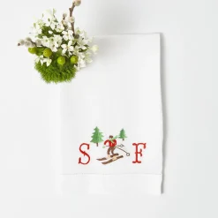 Mrs. Alice Monogram | Monogrammable Gifts<Mrs. Alice Embroidered Skier White Linen Hand Towel