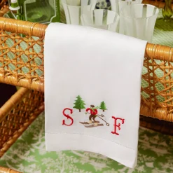 Mrs. Alice Monogram | Monogrammable Gifts<Mrs. Alice Embroidered Skier White Linen Hand Towel