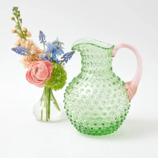 Glassware Sets<Mrs. Alice Emerald Hobnail Jug with Rose Handle & Glasses (set of 6)