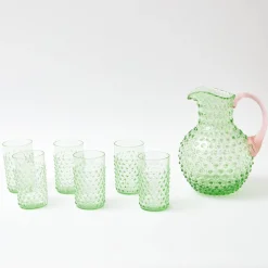 Glassware Sets<Mrs. Alice Emerald Hobnail Jug with Rose Handle & Glasses (set of 6)