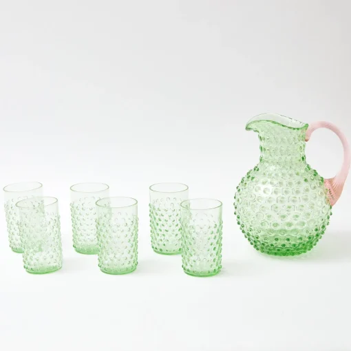 Glassware Sets<Mrs. Alice Emerald Hobnail Jug with Rose Handle & Glasses (set of 6)