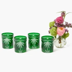 Summer Glassware | Glasses<Mrs. Alice Emerald Palm Tree Glasses (Set of 4)