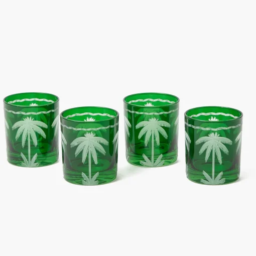 Summer Glassware | Glasses<Mrs. Alice Emerald Palm Tree Glasses (Set of 4)