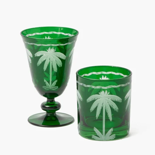 Summer Glassware | Glasses<Mrs. Alice Emerald Palm Tree Glasses (Set of 4)