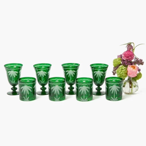 Summer Glassware | Glasses<Mrs. Alice Emerald Palm Tree Glassware (Set of 8)