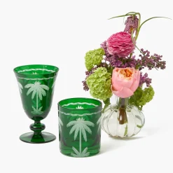 Summer Glassware | Glasses<Mrs. Alice Emerald Palm Tree Glassware (Set of 8)