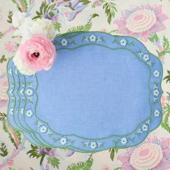 Summer Table Linen | Placemats<Mrs. Alice Floral Periwinkle Linen Placemats (Set of 4)
