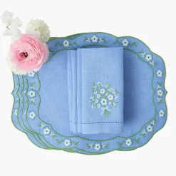Summer Table Linen | Table Linen Sets<Mrs. Alice Floral Periwinkle Linen Placemats & Napkins (Set of 4)