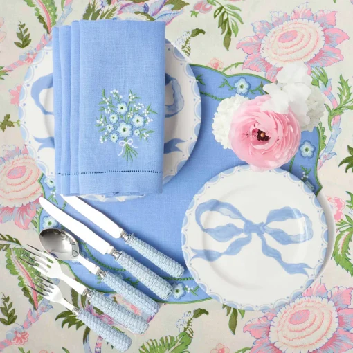 Summer Table Linen | Placemats<Mrs. Alice Floral Periwinkle Linen Placemats (Set of 4)