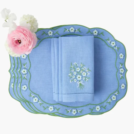 Summer Table Linen | Placemats<Mrs. Alice Floral Periwinkle Linen Placemats (Set of 4)