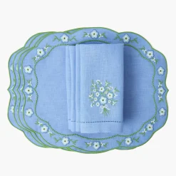 Summer Table Linen | Table Linen Sets<Mrs. Alice Floral Periwinkle Linen Placemats & Napkins (Set of 4)