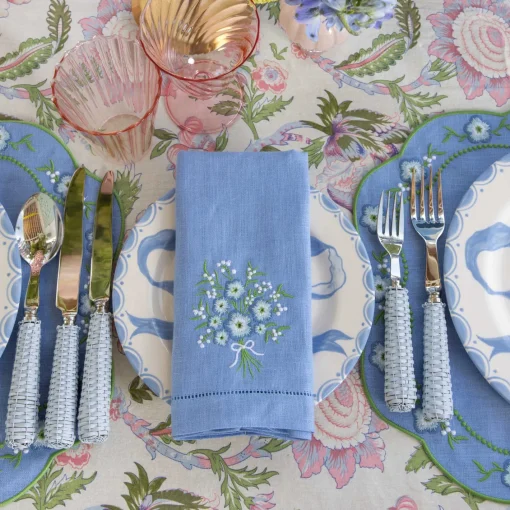 Summer Table Linen | Table Linen Sets<Mrs. Alice Floral Periwinkle Linen Placemats & Napkins (Set of 4)