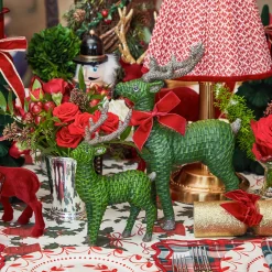 Christmas Decorations<Mrs. Alice Forest Green Rattan Reindeer with Red Velvet Bows (Pair) - 30cm