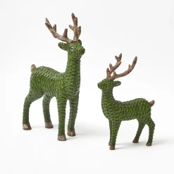 Christmas Decorations<Mrs. Alice Forest Green Rattan Reindeer with Green Velvet Bows (Pair) - 30cm