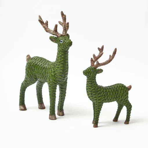 Christmas Decorations<Mrs. Alice Forest Green Rattan Reindeer with Green Velvet Bows (Pair) - 30cm