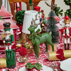 Christmas Decorations<Mrs. Alice Forest Green Rattan Reindeer with Green Velvet Bows (Pair) - 30cm